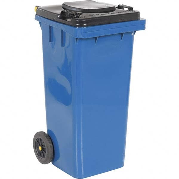 32 Gal Rectangle Blue Trash Can High Density Polyethylene (HDPE), Includes Lid