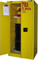 Securall Cabinets - 31" Wide x 31" Deep x 67" High, 18 Gauge Steel Vertical Drum Cabinet with 3 Point Key Lock - Yellow, Self-Closing Door, 1 Shelf, 1 Drum, Drum Rollers Included - A1 Tooling