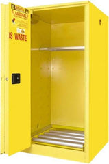 Securall Cabinets - 34" Wide x 34" Deep x 65" High, 18 Gauge Steel Vertical Drum Cabinet with 3 Point Key Lock - Yellow, Self-Closing Door, 1 Shelf, 1 Drum, Drum Rollers Included - A1 Tooling