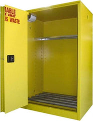 Securall Cabinets - 43" Wide x 31" Deep x 65" High, 18 Gauge Steel Vertical Drum Cabinet with 3 Point Key Lock - Yellow, Self-Closing Door, 1 Shelf, 2 Drums, Drum Rollers Included - A1 Tooling