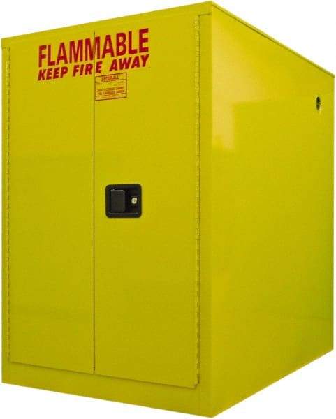 Securall Cabinets - 34" Wide x 50" Deep x 52" High, 18 Gauge Steel Horizontal Drum Cabinet with 3 Point Key Lock - Yellow, Self-Closing Door, 1 Drum - A1 Tooling