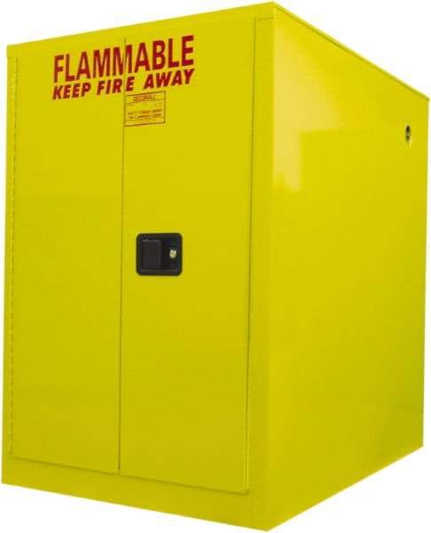 Securall Cabinets - 34" Wide x 50" Deep x 50" High, 18 Gauge Steel Horizontal Drum Cabinet with 3 Point Key Lock - Yellow, Sliding Door Door, 1 Drum - A1 Tooling