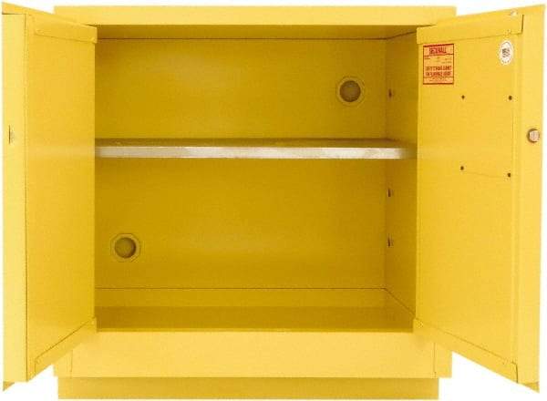 Securall Cabinets - 2 Door, 1 Shelf, Yellow Steel Under the Counter Safety Cabinet for Flammable and Combustible Liquids - 35-9/16" High x 35" Wide x 22" Deep, Manual Closing Door, 3 Point Key Lock, 24 Gal Capacity - A1 Tooling