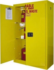 Securall Cabinets - 2 Door, 2 Shelf, Yellow Steel Standard Safety Cabinet for Flammable and Combustible Liquids - 65" High x 43" Wide x 18" Deep, Manual Closing Door, 3 Point Key Lock, 45 Gal Capacity - A1 Tooling