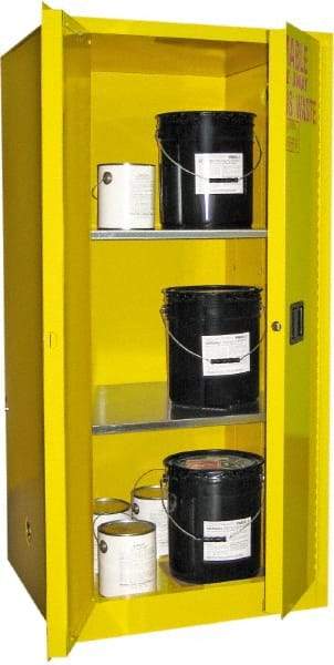 Securall Cabinets - 2 Door, 2 Shelf, Yellow Steel Standard Safety Cabinet for Flammable and Combustible Liquids - 65" High x 31" Wide x 31" Deep, Manual Closing Door, 3 Point Key Lock, 60 Gal Capacity - A1 Tooling