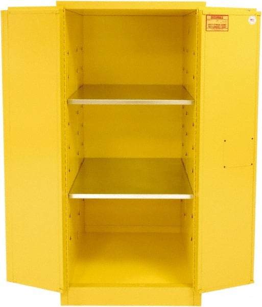 Securall Cabinets - 2 Door, 2 Shelf, Yellow Steel Standard Safety Cabinet for Flammable and Combustible Liquids - 65" High x 31" Wide x 31" Deep, Manual Closing Door, 3 Point Key Lock, 60 Gal Capacity - A1 Tooling