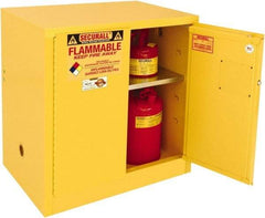 Securall Cabinets - 2 Door, 1 Shelf, Yellow Steel Standard Safety Cabinet for Flammable and Combustible Liquids - 35" High x 36" Wide x 24" Deep, Manual Closing Door, 3 Point Key Lock, 20 Gal Capacity - A1 Tooling