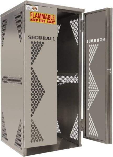 Securall Cabinets - 2 Door, Silver Steel Standard Safety Cabinet for Flammable and Combustible Liquids - 65" High x 30" Wide x 32" Deep, Manual Closing Door, Padlockable Hasp, Vertical Cylinder Capacity - A1 Tooling