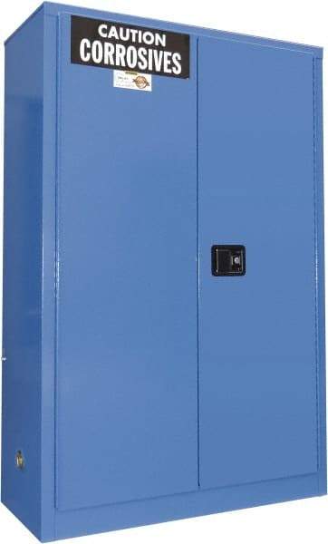 Securall Cabinets - 2 Door, 2 Shelf, Blue Steel Standard Safety Cabinet for Corrosive Chemicals - 65" High x 43" Wide x 18" Deep, Manual Closing Door, 3 Point Key Lock, 45 Gal Capacity - A1 Tooling