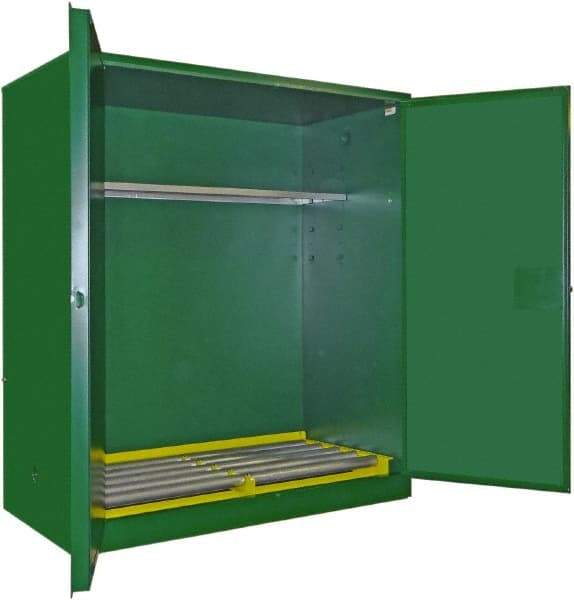 Securall Cabinets - 2 Door, 1 Shelf, Green Steel Standard Safety Cabinet for Flammable and Combustible Liquids - 67" High x 56" Wide x 31" Deep, Self Closing Door, 3 Point Key Lock, 120 Gal Capacity - A1 Tooling