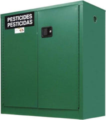 Securall Cabinets - 2 Door, 1 Shelf, Green Steel Standard Safety Cabinet for Flammable and Combustible Liquids - 44" High x 43" Wide x 18" Deep, Manual Closing Door, 3 Point Key Lock, 30 Gal Capacity - A1 Tooling