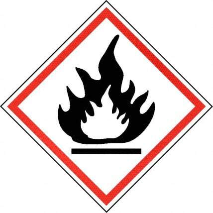 NMC - Hazardous Materials Label, Header: Flammable Warning - Legend: GHS - Graphic, English, Black & Red, 4" Long x 4" High, No Coating - A1 Tooling