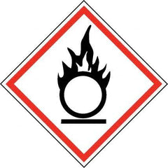 NMC - Hazardous Materials Label, Header: Oxidizer Warning - Legend: GHS - Graphic, English, Black & Red, 4" Long x 4" High, No Coating - A1 Tooling