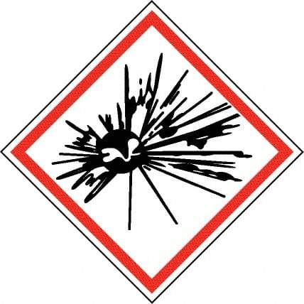 NMC - Hazardous Materials Label, Header: Explosive Warning - Legend: GHS - Graphic, English, Black & Red, 4" Long x 4" High, No Coating - A1 Tooling