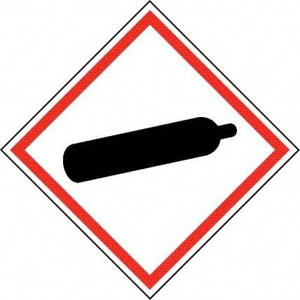 NMC - Hazardous Materials Label, Header: Compressed Gas Warning - Legend: GHS - Graphic, English, Black & Red, 4" Long x 4" High, No Coating - A1 Tooling