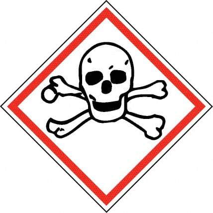 NMC - Hazardous Materials Label, Header: Toxic Warning - Legend: GHS - Graphic, English, Black & Red, 4" Long x 4" High, No Coating - A1 Tooling