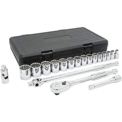 GearWrench - 19 Piece 1/2" Drive Chrome Finish Socket Set - 12 Points, 3/8" to 1-1/4" Range, Inch Measurement Standard - A1 Tooling