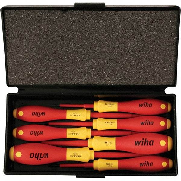 Wiha - 7 Piece Slotted, Phillips & Square Screwdriver Set - Bit Sizes: Philips #0 & #1, Comes in Box - A1 Tooling