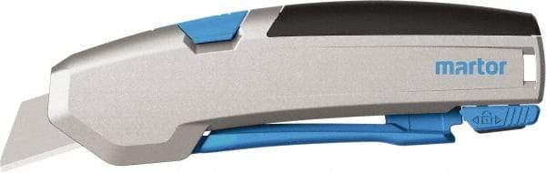 Martor USA - Springback Retractable Utility Knife - 1" Carbon Steel Blade, Silver & Blue Aluminum Handle, 1 Blade Included - A1 Tooling