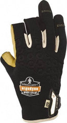 Ergodyne - Size M (8) Polyester Blend Work Gloves - For Mechanic's & Lifting, Uncoated, Hook & Loop Cuff, (3) Half Fingered/(2) Full Fingered, Black/Tan, Paired - A1 Tooling