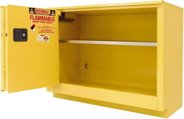 Securall Cabinets - 2 Door, 1 Shelf, Yellow Steel Under the Counter Safety Cabinet for Flammable and Combustible Liquids - 35-5/8" High x 59" Wide x 22" Deep, Sliding Door, 3 Point Key Lock, 44 Gal Capacity - A1 Tooling