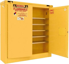 Securall Cabinets - 2 Door, 5 Shelf, Yellow Steel Wall Mount Safety Cabinet for Flammable and Combustible Liquids - 46" High x 43" Wide x 12" Deep, Self Closing Door, 3 Point Key Lock, 24 Gal Capacity - A1 Tooling