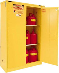 Securall Cabinets - 2 Door, 2 Shelf, Yellow Steel Standard Safety Cabinet for Flammable and Combustible Liquids - 67" High x 43" Wide x 18" Deep, Self Closing Door, 3 Point Key Lock, 45 Gal Capacity - A1 Tooling