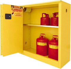 Securall Cabinets - 2 Door, 2 Shelf, Yellow Steel Standard Safety Cabinet for Flammable and Combustible Liquids - 65" High x 43" Wide x 18" Deep, Sliding Door, 3 Point Key Lock, 45 Gal Capacity - A1 Tooling