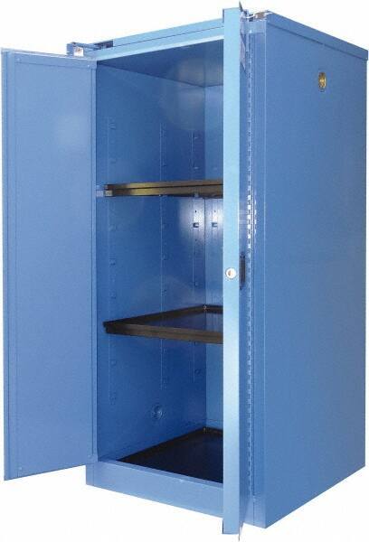 Securall Cabinets - 2 Door, 2 Shelf, Blue Steel Standard Safety Cabinet for Corrosive Chemicals - 67" High x 31" Wide x 31" Deep, Self Closing Door, 3 Point Key Lock, 60 Gal Capacity - A1 Tooling