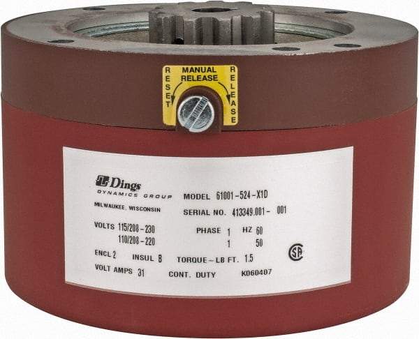 Dings Dynamics Group - 115/230 Volts at 60 Hertz, 1-1/2 Ft./Lb. Torque Disc Brake - 56C Frame, 5/8" Hub Bore, NEMA 2 Enclosure - A1 Tooling