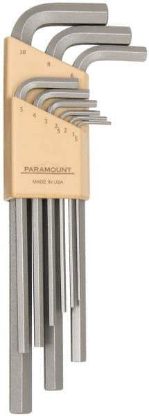 Paramount - 9 Piece L-Key Hex Key Set - Hex Range 1.5 to 10mm, 7-1/4" OAL, Steel - A1 Tooling