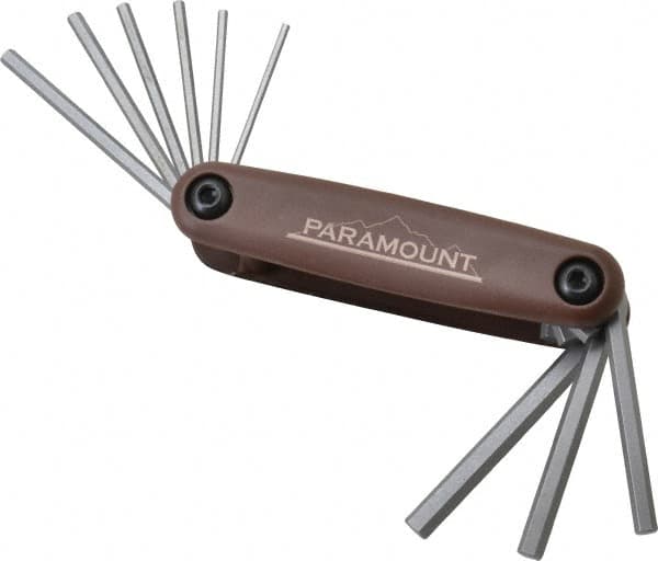 Paramount - 9 Piece Fold-Up Hex Key Set - Hex Range 5/64 to 1/4", 4-1/2" OAL, Steel - A1 Tooling