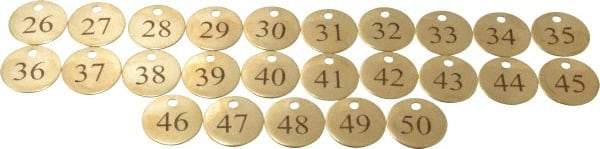 Value Collection - 1-1/4" High x 1-1/4" Long, 26 to 50, English Safety & Facility Numbered Tag - 1 Side, Brass - A1 Tooling