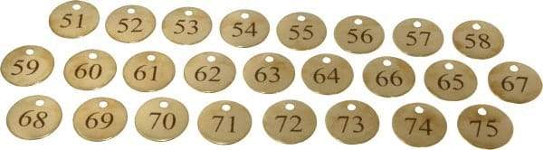 Value Collection - 1-1/4" High x 1-1/4" Long, 51 to 75, English Safety & Facility Numbered Tag - 1 Side, Brass - A1 Tooling