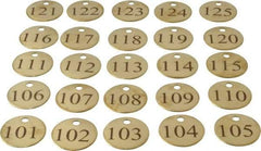 Value Collection - 1-1/4" High x 1-1/4" Long, 101 to 125, English Safety & Facility Numbered Tag - 1 Side, Brass - A1 Tooling