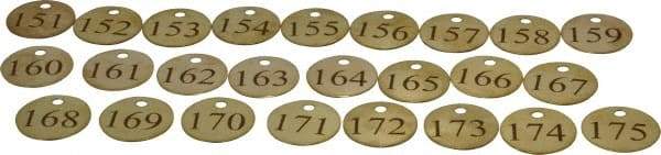 Value Collection - 1-1/4" High x 1-1/4" Long, 151 to 175, English Safety & Facility Numbered Tag - 1 Side, Brass - A1 Tooling