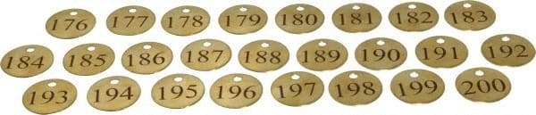 Value Collection - 1-1/4" High x 1-1/4" Long, 176 to 200, English Safety & Facility Numbered Tag - 1 Side, Brass - A1 Tooling