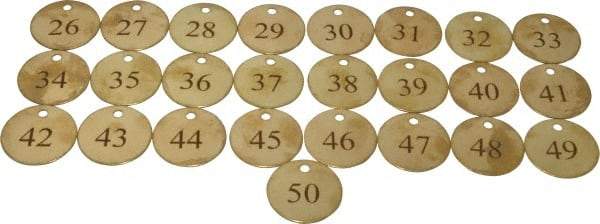 Value Collection - 1-1/2" High x 1-1/2" Long, 26 to 50, English Safety & Facility Numbered Tag - 1 Side, Brass - A1 Tooling