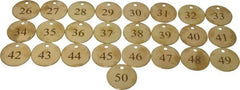 Value Collection - 1-1/2" High x 1-1/2" Long, 26 to 50, English Safety & Facility Numbered Tag - 1 Side, Brass - A1 Tooling