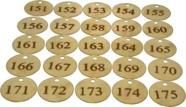 Value Collection - 1-1/2" High x 1-1/2" Long, 151 to 175, English Safety & Facility Numbered Tag - 1 Side, Brass - A1 Tooling