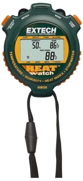 Extech - Digital Thermometer Stopwatch Clock - 8 Functions, 1/100 Sec Resolution, Green - A1 Tooling