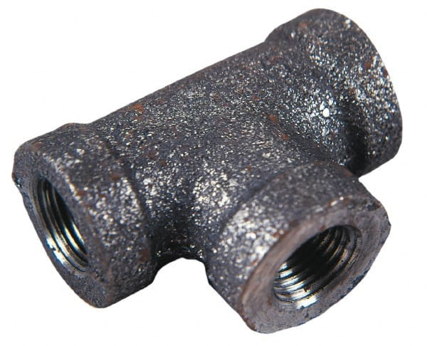 Black Tee: 1 x 3/4 x 1/2″, 150 psi, Threaded Malleable Iron, Black Finish, Class 150