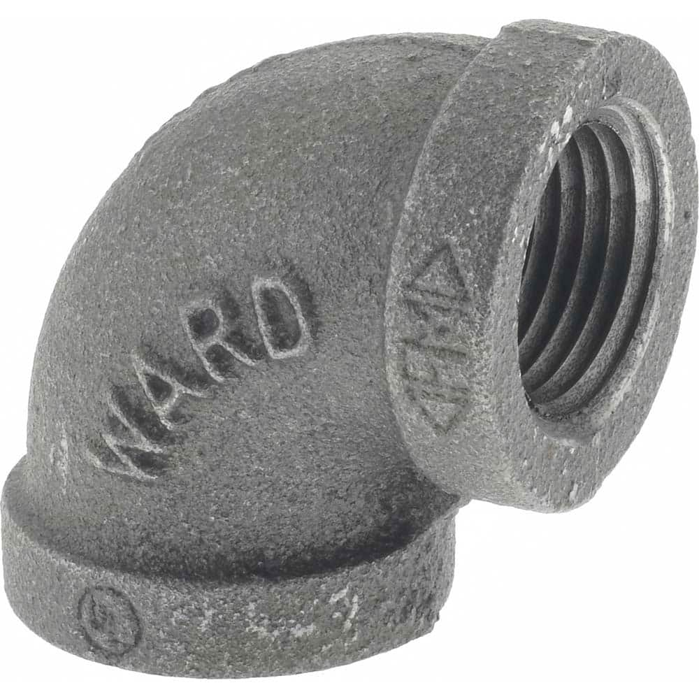 Black 90 ° Elbow: 1/2″, 150 psi, Threaded Malleable Iron, Black Finish, Class 150