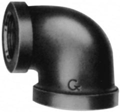 Black 90 ° Elbow: 1 x 3/8″, 150 psi, Threaded Malleable Iron, Black Finish, Class 150