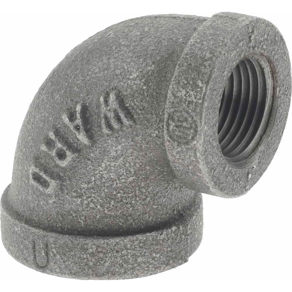 Black 90 ° Elbow: 1/2 x 3/8″, 150 psi, Threaded Malleable Iron, Black Finish, Class 150