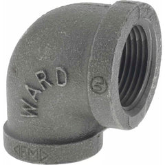 Black 90 ° Elbow: 1 x 3/4″, 150 psi, Threaded Malleable Iron, Black Finish, Class 150