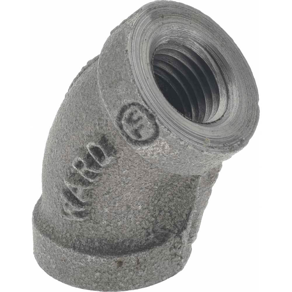 Black 45 ° Elbow: 1/4″, 150 psi, Threaded Malleable Iron, Black Finish, Class 150