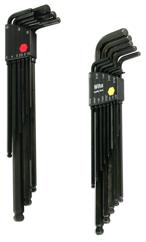 22 Piece - .050 - 3/8" & Metric 1.5 - 10.0mm - Black Finish - Ball End Hex L-Key Long Arm Inch Set - A1 Tooling