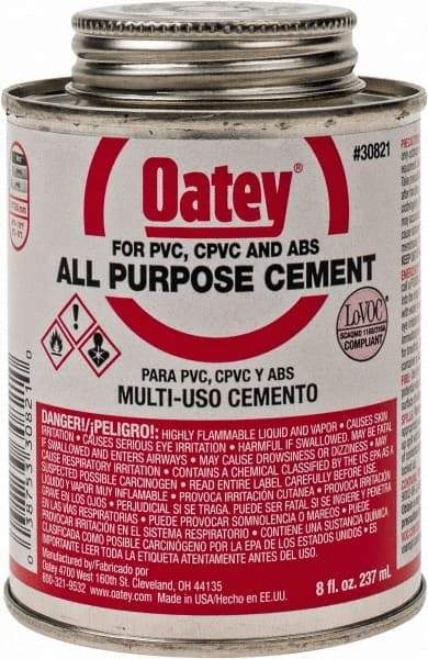 Oatey - 8 oz All-Purpose Medium Bodied Cement - Clear, Use with ABS, PVC & CPVC up to 6" Diam - A1 Tooling