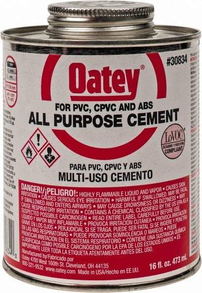 Oatey - 16 oz All-Purpose Medium Bodied Cement - Clear, Use with ABS, PVC & CPVC up to 6" Diam - A1 Tooling